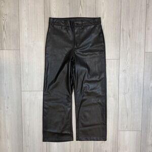 NWT Old Navy Black High-Waisted Faux Leather Wide-Leg Pants 6 Ankle #730869